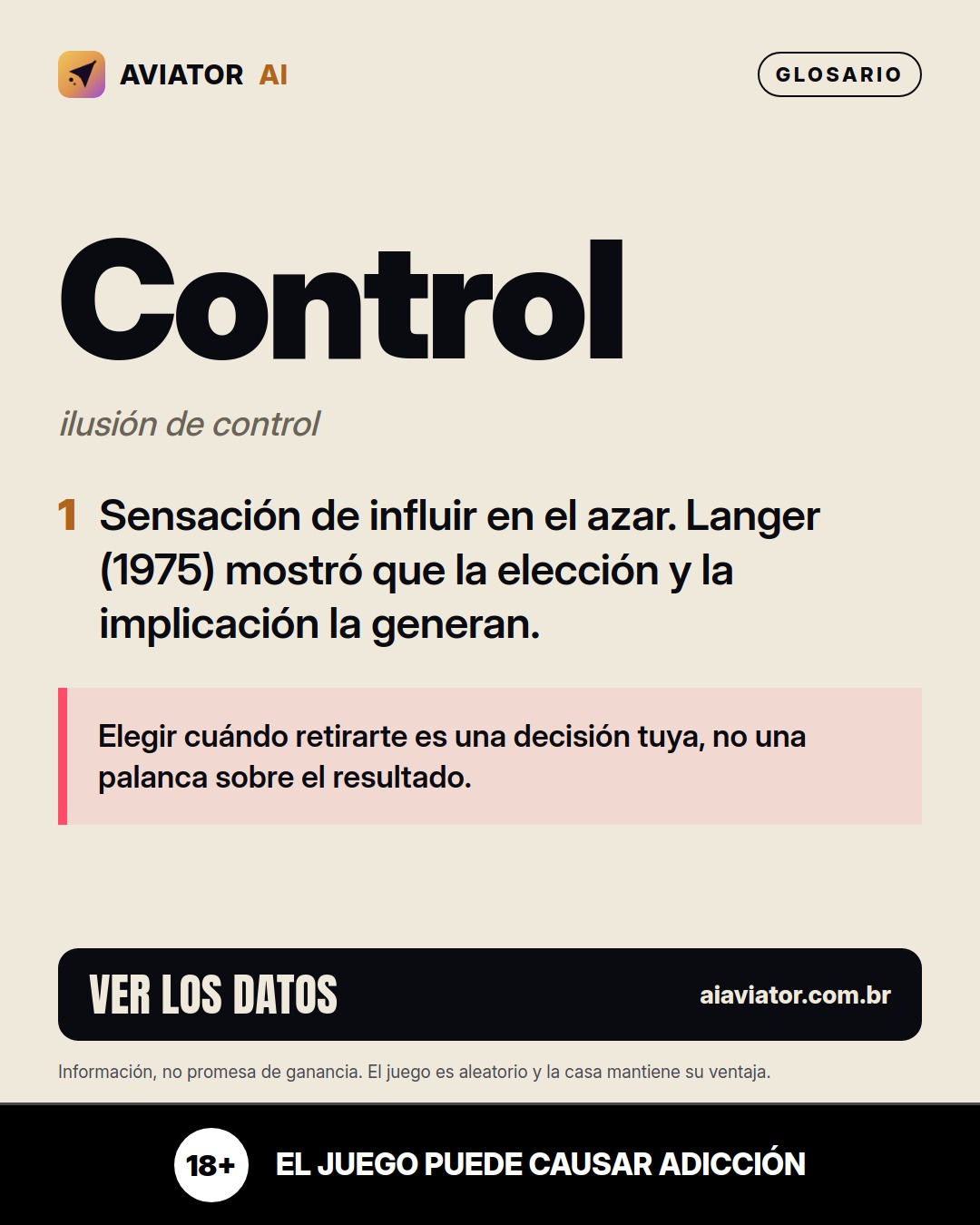 Lámina del consejo del día en Español: Control ilusorio: por que elegir cuándo retirar no mueve el avión